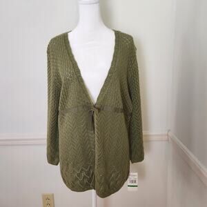 New Y2K Alfred Dunner Cardigan Sweater Size Large Green Fairy Grunge WhimsiGoth